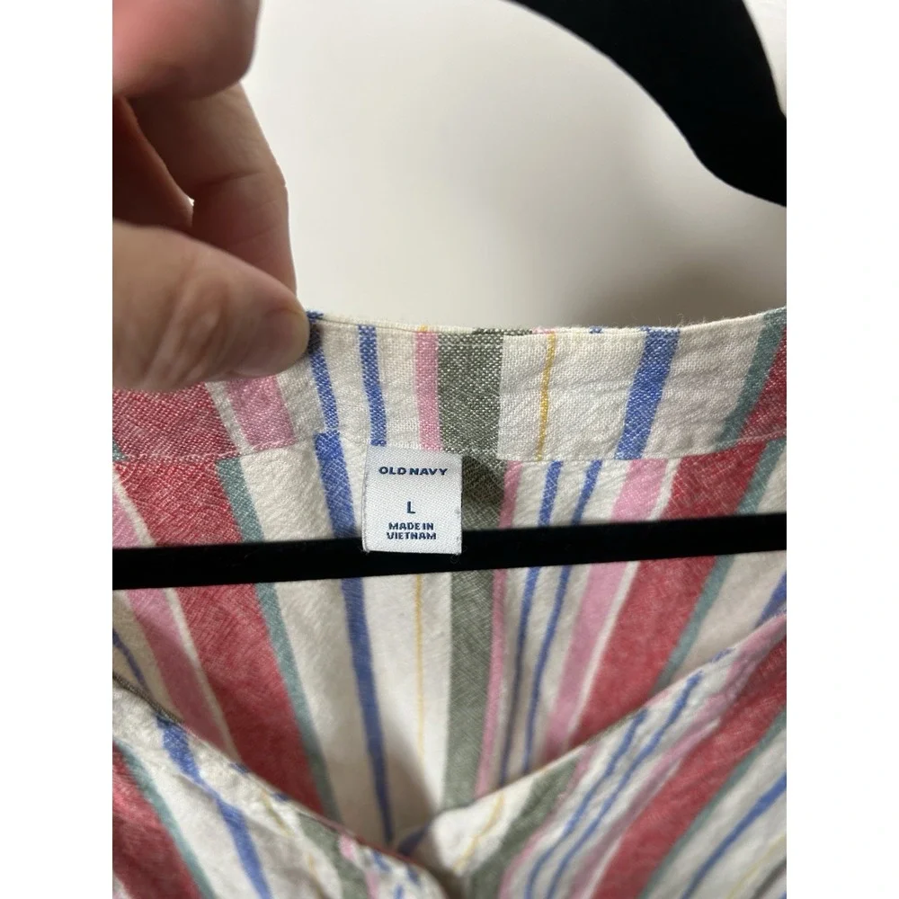 Old Navy Gauzy Shift Dress Full Button Sleeveless Linen Beachy Coastal Sz Large - Picture 10 of 10